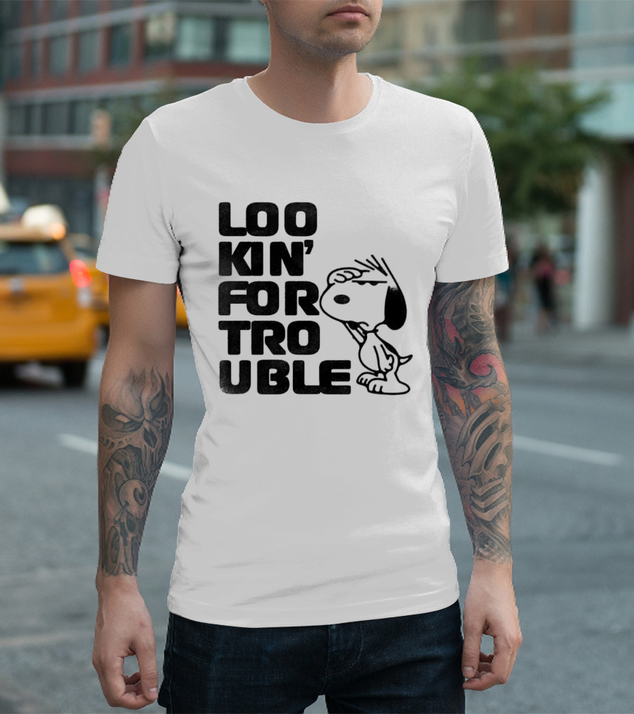 Peanuts Snoopy Lookin' For Trouble Hand Over Eye Distressed T-Shirt
