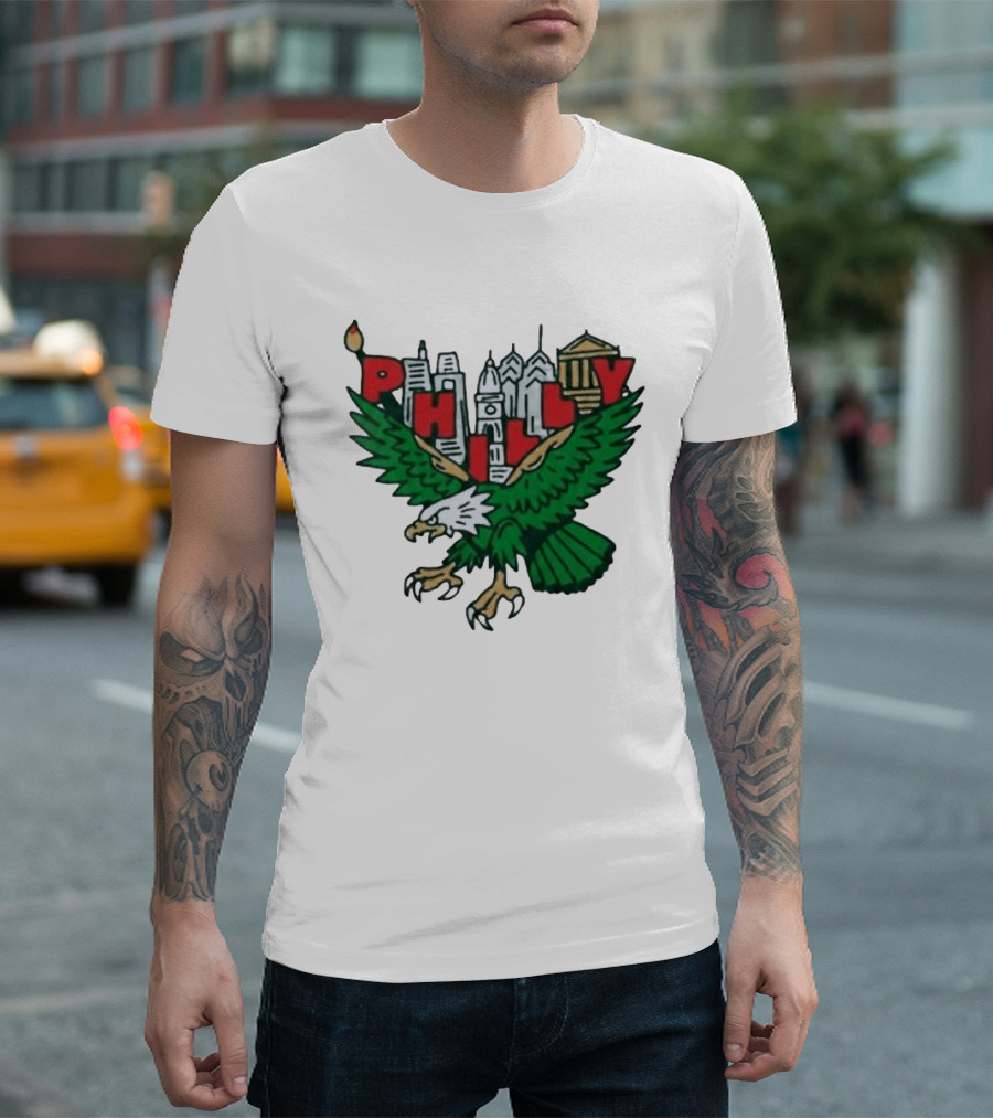 Philly Eagles City Of Brotherly Love Skyline Green Eagle T-Shirt