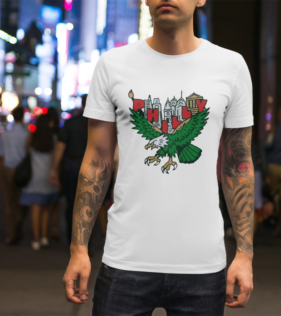 Philly Eagles City Of Brotherly Love Skyline Green Eagle T-Shirt