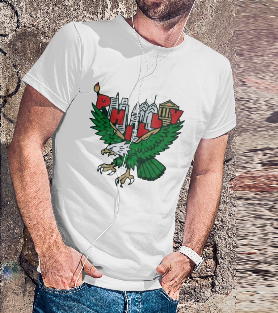 Philly Eagles City Of Brotherly Love Skyline Green Eagle T-Shirt