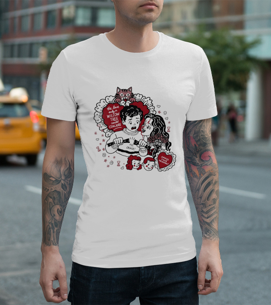 The Love Only A Willow Tree Could Conjure Crack Heartbreak Roses Cat T-Shirt