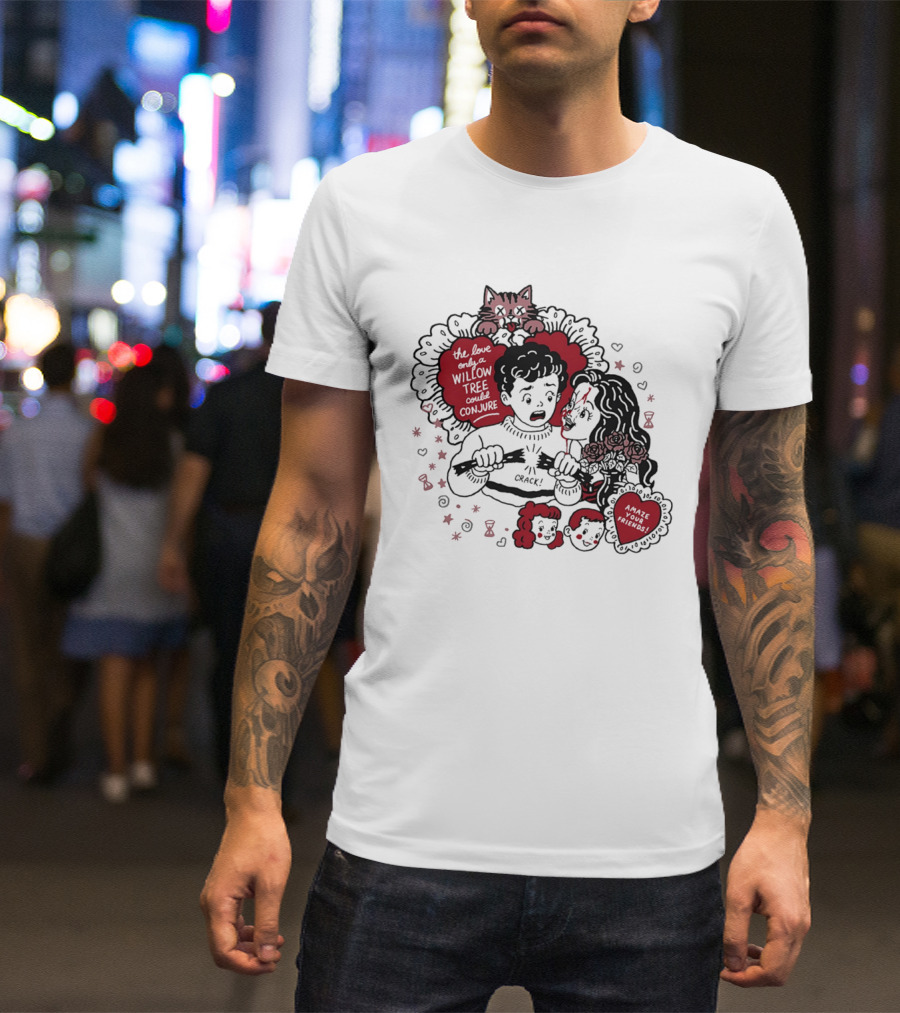 The Love Only A Willow Tree Could Conjure Crack Heartbreak Roses Cat T-Shirt