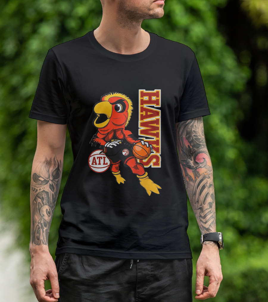 Hawks Bird Holding Basketball With ATL T-Shirt