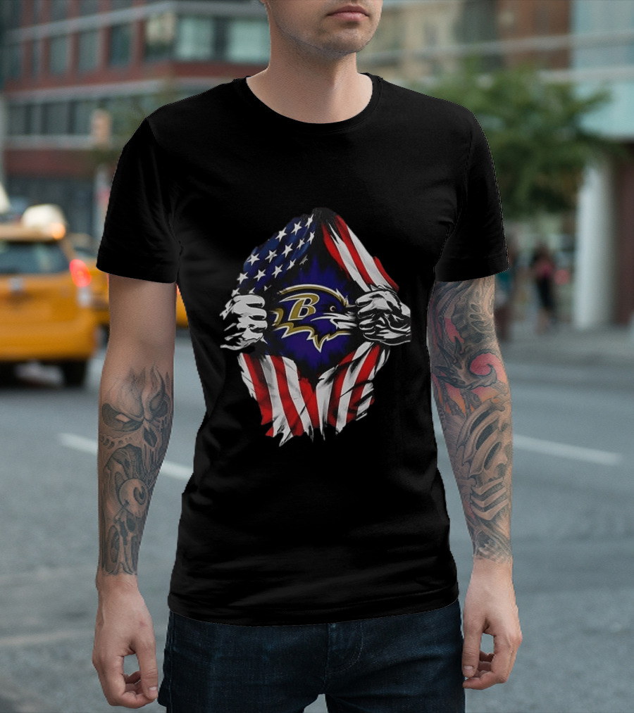 Baltimore Ravens American Flag Superman T-Shirt