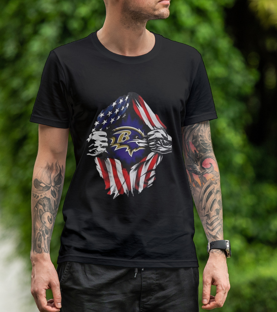 Baltimore Ravens American Flag Superman T-Shirt