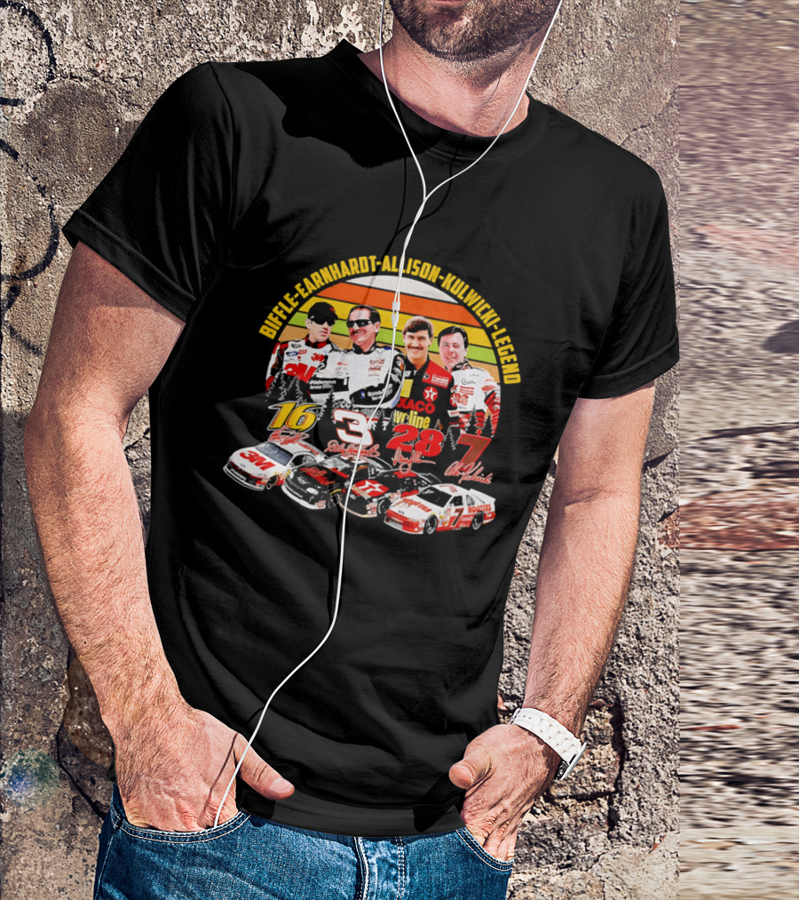 Biffle Earnhardt Allison Kulwicki NASCAR Legends 3M Valvoline Hooters Racing Cars T-Shirt