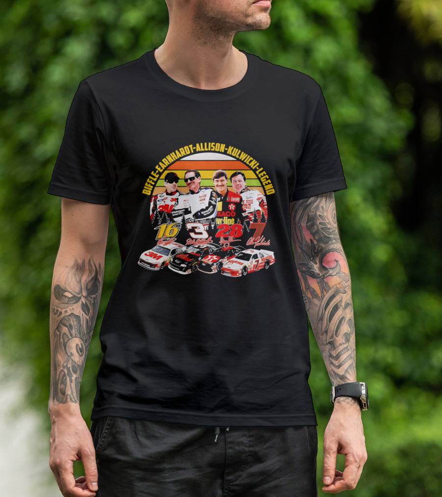 Biffle Earnhardt Allison Kulwicki NASCAR Legends 3M Valvoline Hooters Racing Cars T-Shirt