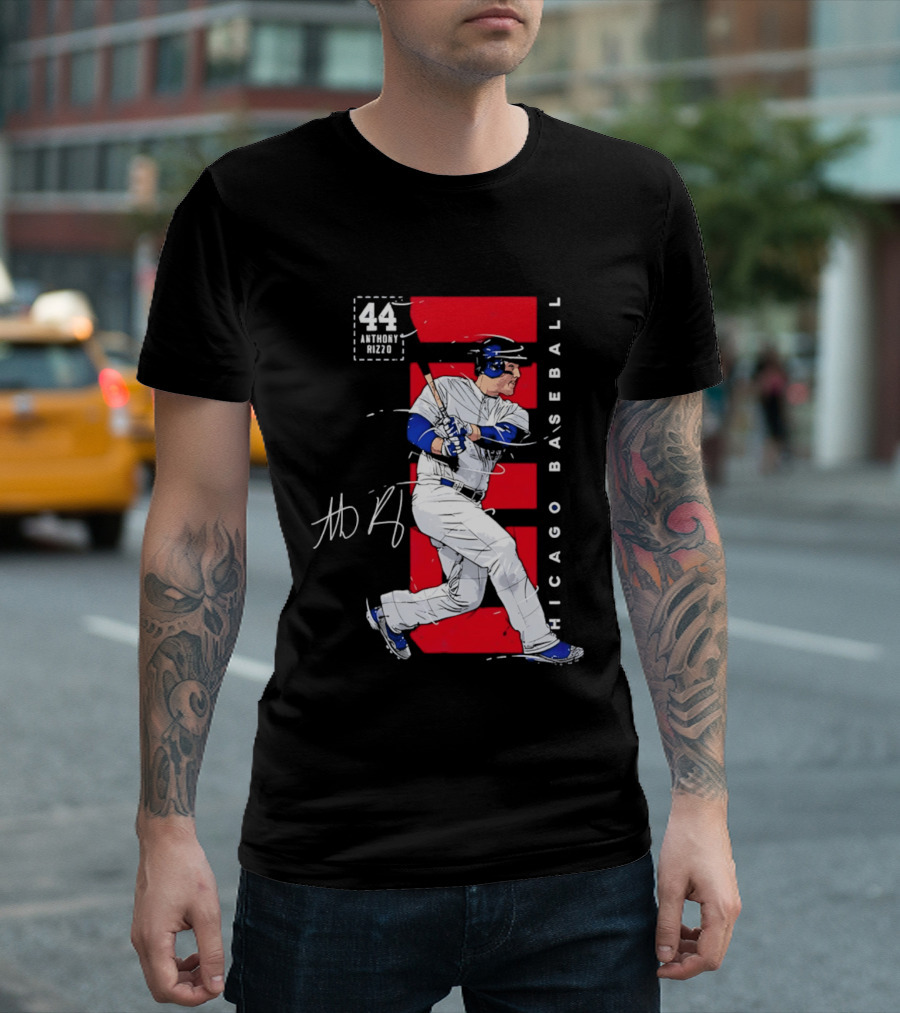 Chicago Baseball 44 Anthony Rizzo Swinging White And Red T-Shirt