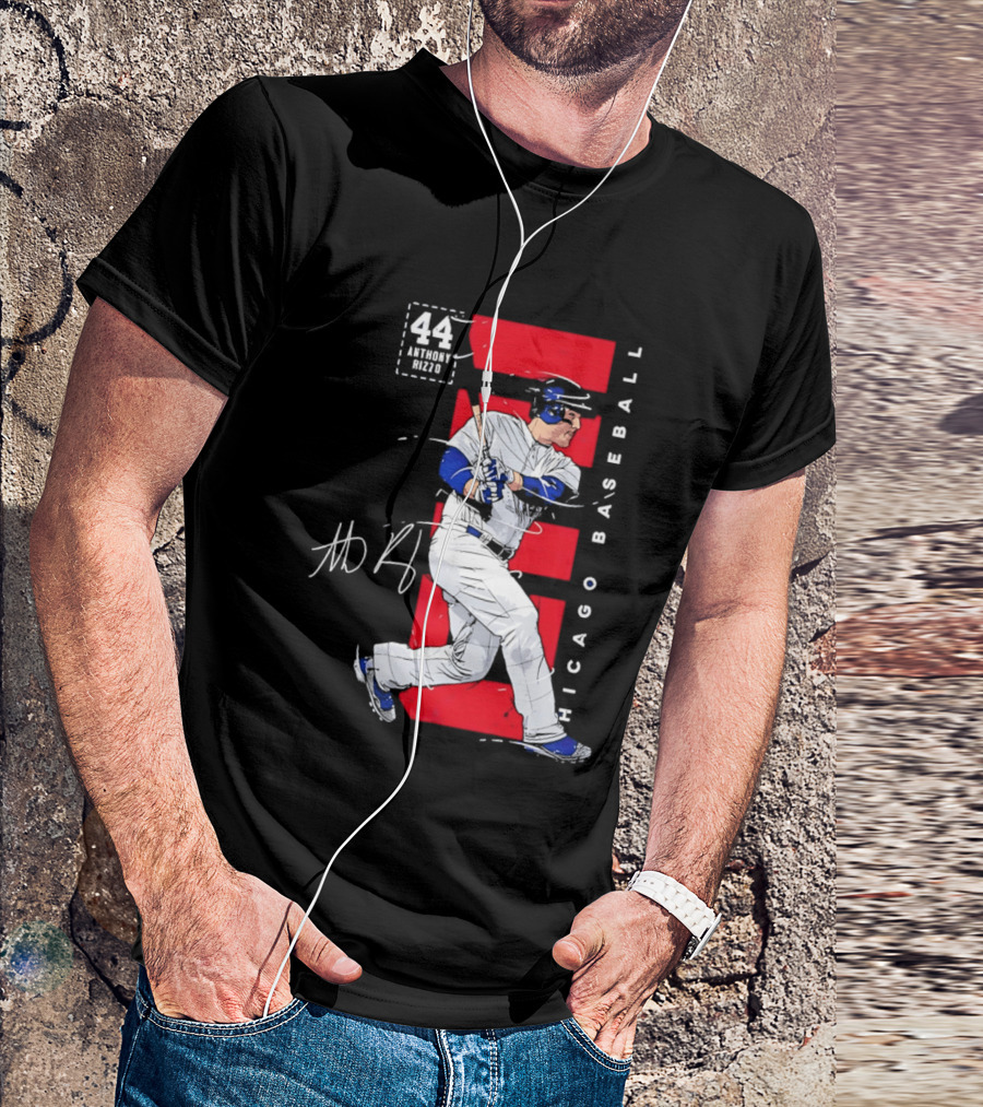Chicago Baseball 44 Anthony Rizzo Swinging White And Red T-Shirt