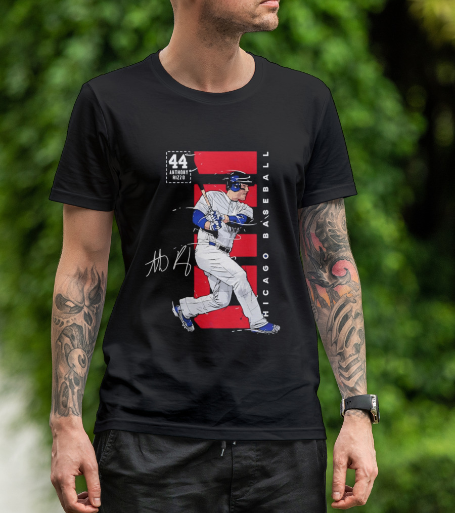 Chicago Baseball 44 Anthony Rizzo Swinging White And Red T-Shirt