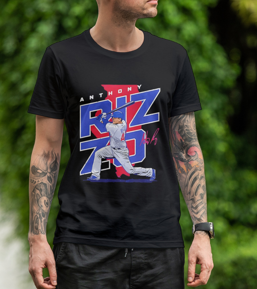 Anthony Rizzo 44 Chicago Cubs Batting Illinois Map T-Shirt