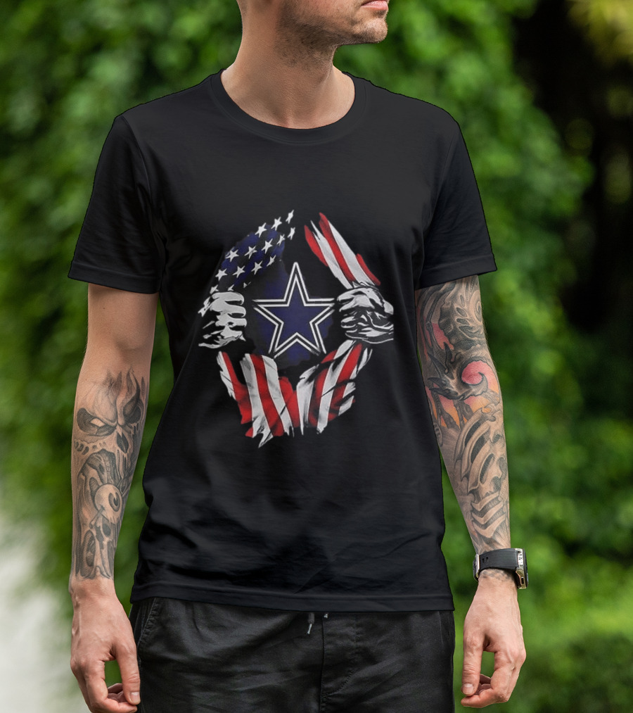 Dallas Cowboys Star American Flag Superman Skull Cap Backwards T-Shirt