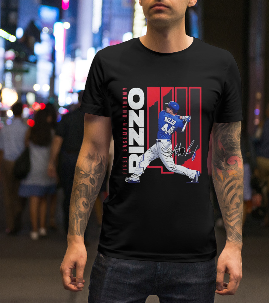 First Baseman Anthony Rizzo Swinging Action 44 Distressed T-Shirt