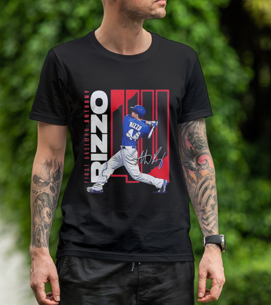 First Baseman Anthony Rizzo Swinging Action 44 Distressed T-Shirt