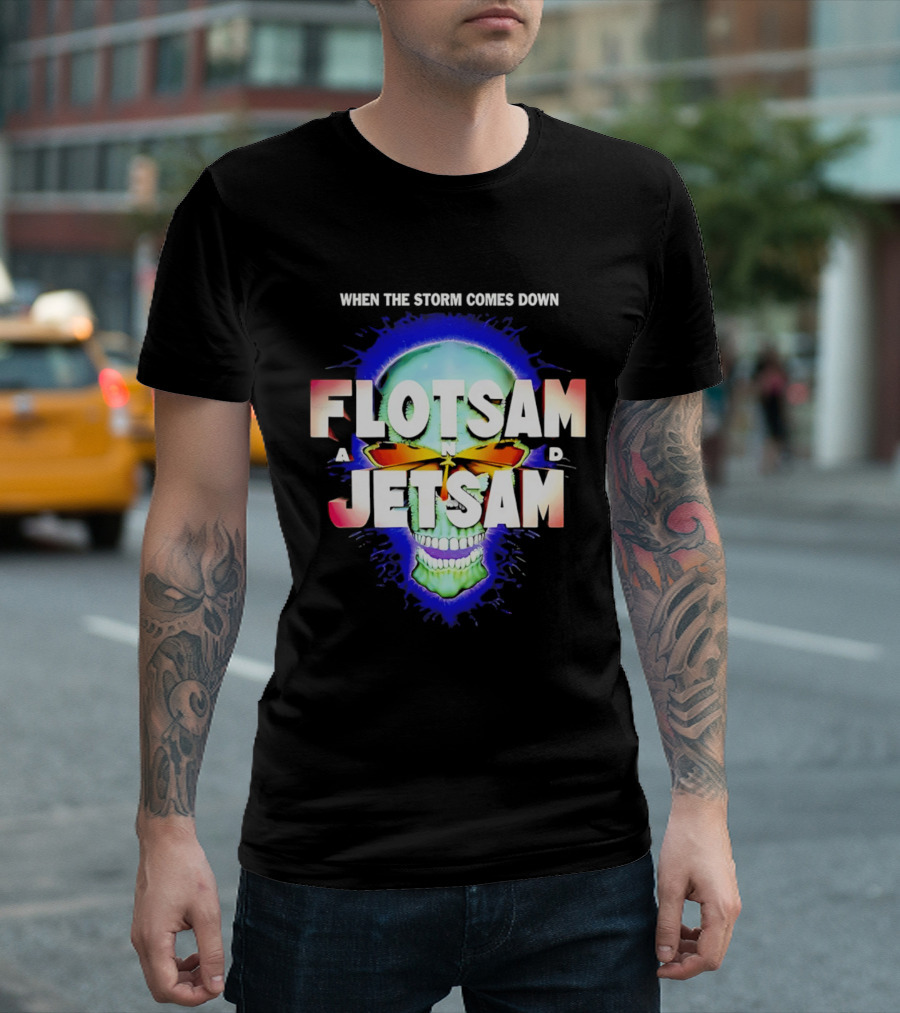 Flotsam And Jetsam When The Storm Comes Down Green Skull Blue Aura T-Shirt