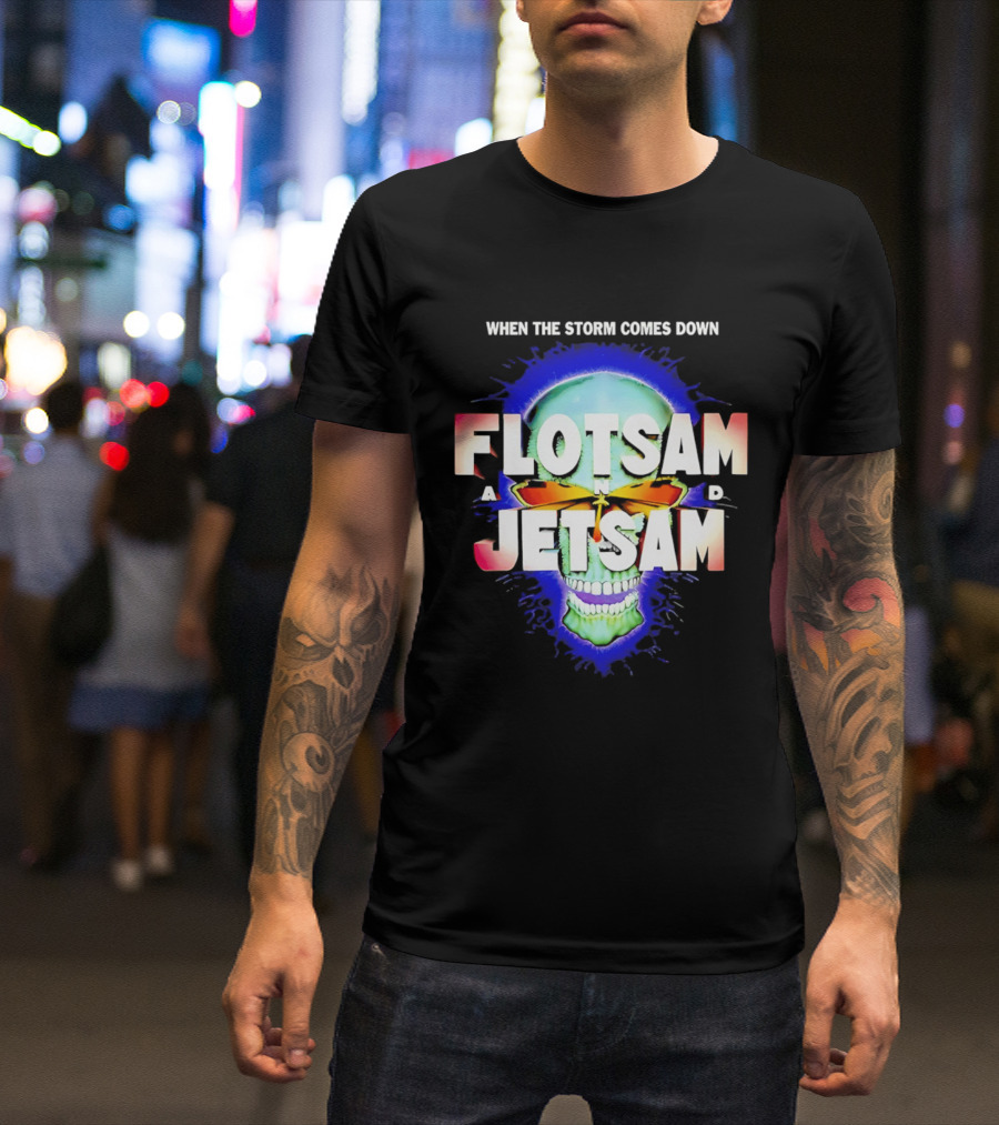 Flotsam And Jetsam When The Storm Comes Down Green Skull Blue Aura T-Shirt