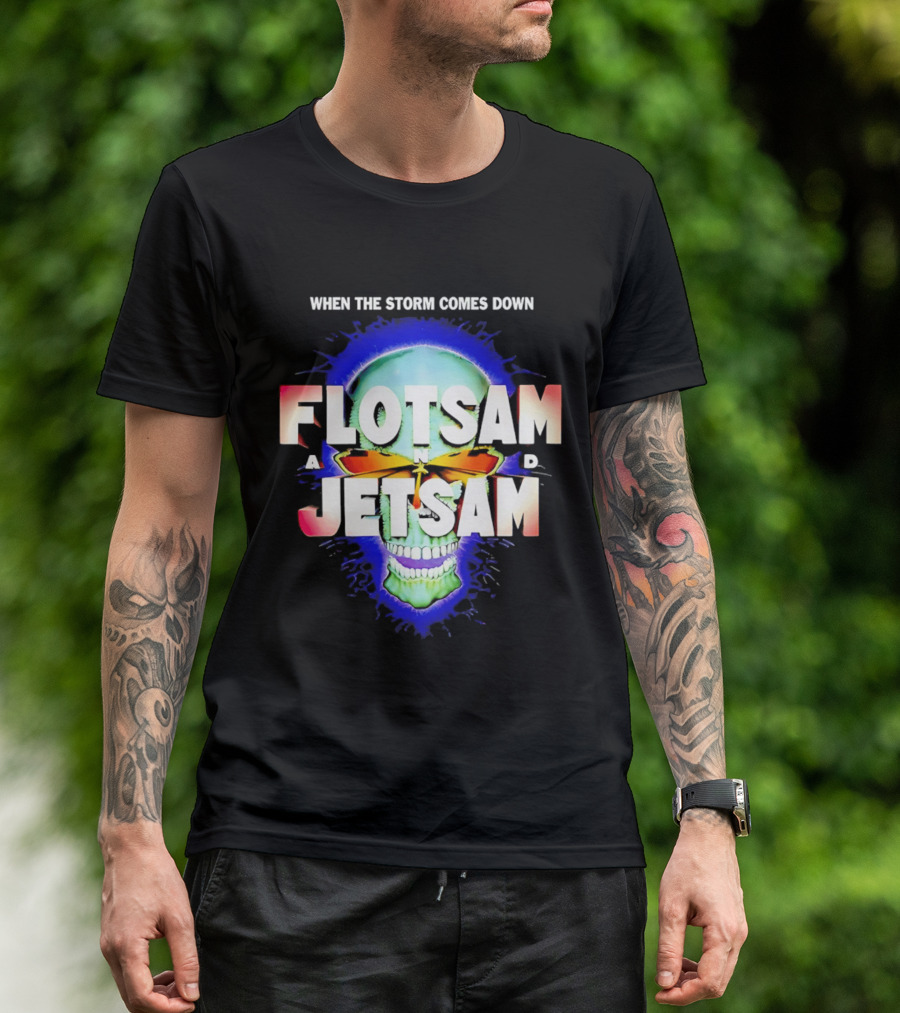 Flotsam And Jetsam When The Storm Comes Down Green Skull Blue Aura T-Shirt