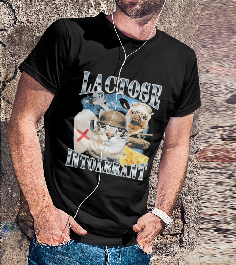 Lactose Intolerant Cat Cheese Cow Milk Jug T-Shirt