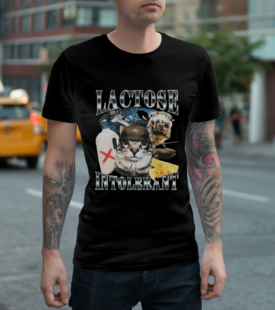 Lactose Tolerant Funny Cat Cheese Milk Jug Helmet Dog Spaceship T-Shirt
