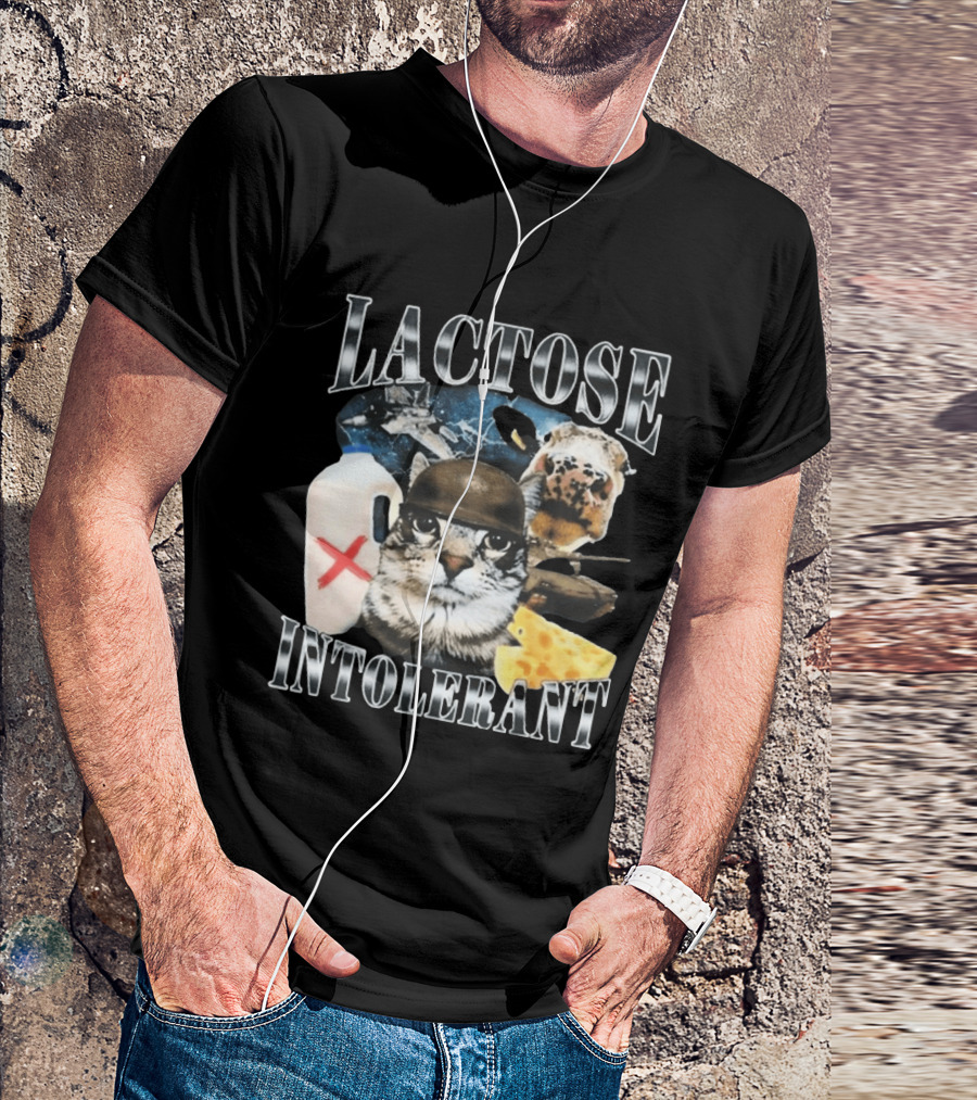 Lactose Tolerant Funny Cat Cheese Milk Jug Helmet Dog Spaceship T-Shirt