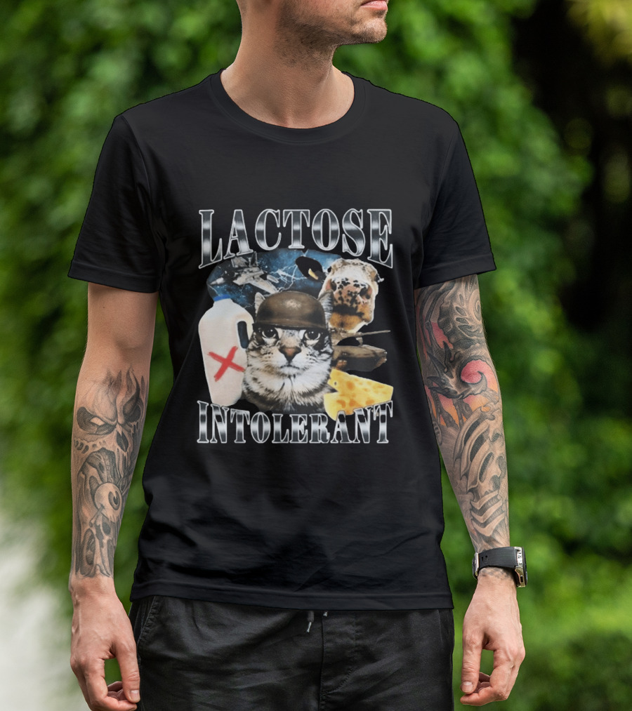 Lactose Tolerant Funny Cat Cheese Milk Jug Helmet Dog Spaceship T-Shirt