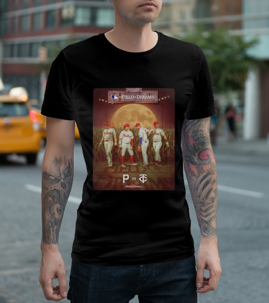 MLB At Field Of Dreams Philadelphia Phillies Vs Minnesota Twins 2026 Moonlit Cornfield Scene T-Shirt