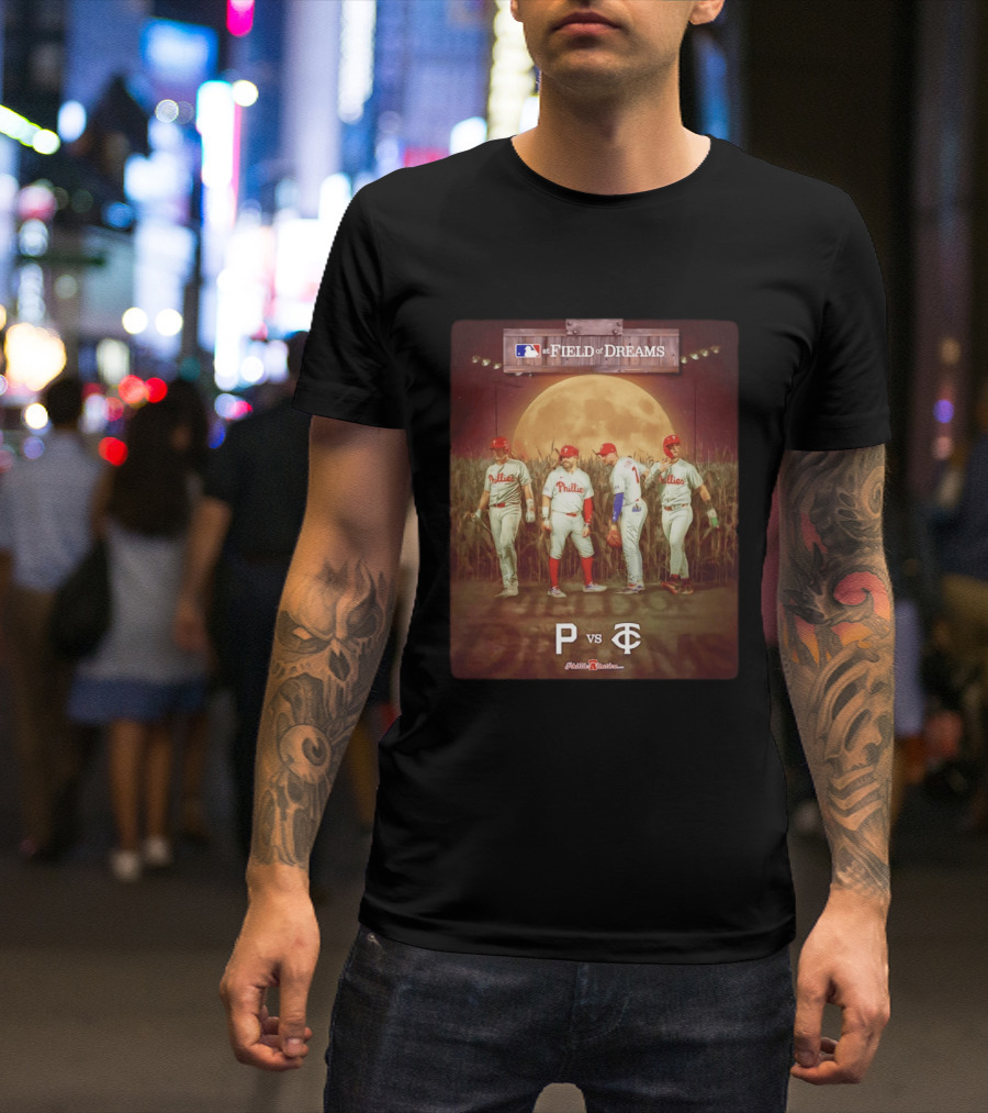 MLB At Field Of Dreams Philadelphia Phillies Vs Minnesota Twins 2026 Moonlit Cornfield Scene T-Shirt