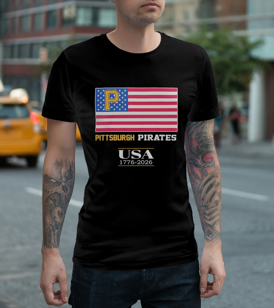 Pittsburgh Pirates American Flag USA 1776 2026 Yellow P T-Shirt