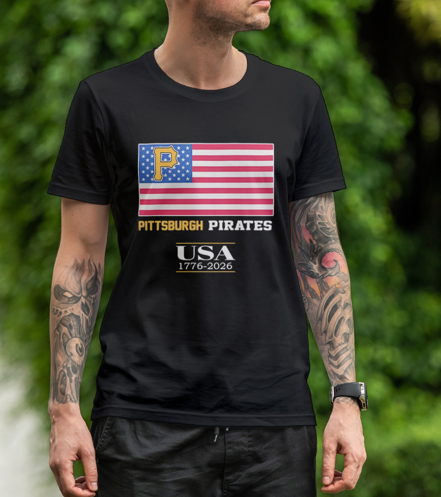Pittsburgh Pirates American Flag USA 1776 2026 Yellow P T-Shirt