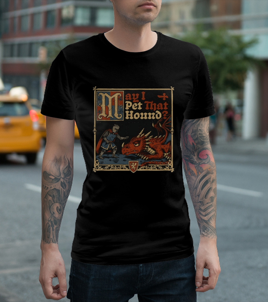 May I Pet That Hound Medieval Knight And Dragon Meme T-Shirt
