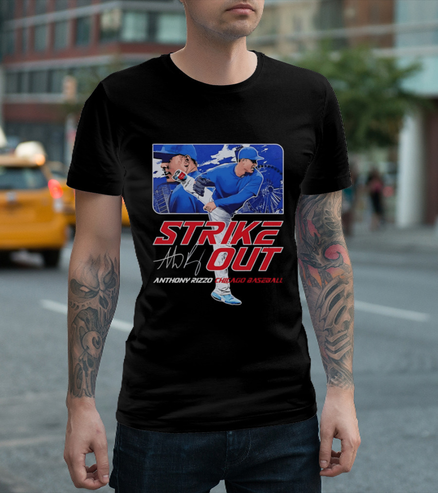 Strike Out Anthony Rizzo Chicago Baseball Pitcher Ferris Wheel Skyline T-Shirt