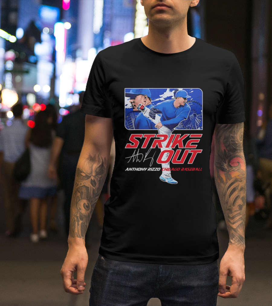 Strike Out Anthony Rizzo Chicago Baseball Pitcher Ferris Wheel Skyline T-Shirt