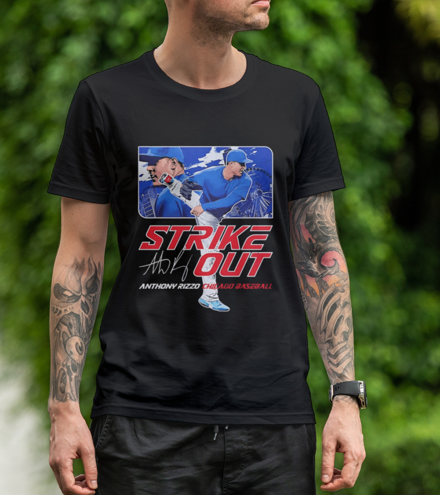 Strike Out Anthony Rizzo Chicago Baseball Pitcher Ferris Wheel Skyline T-Shirt