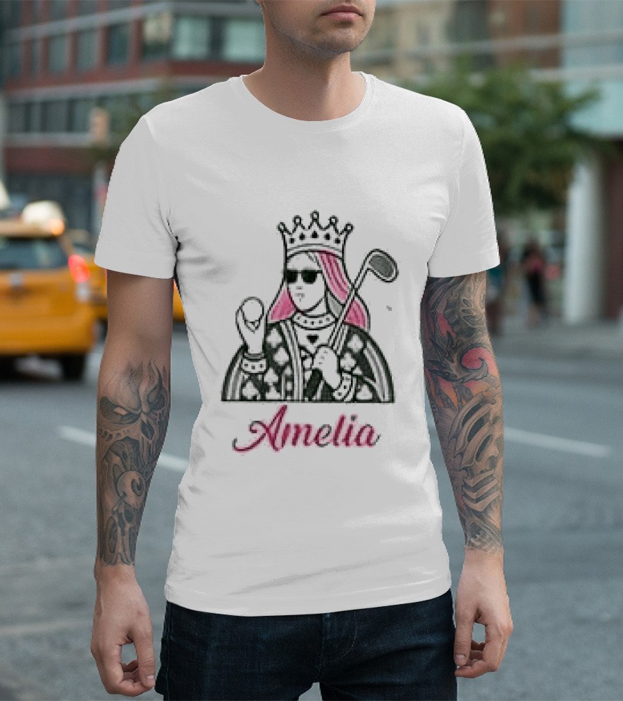 Amelia Queen Of Clubs Womens Golf With Pink Hair And Crown T-Shirt