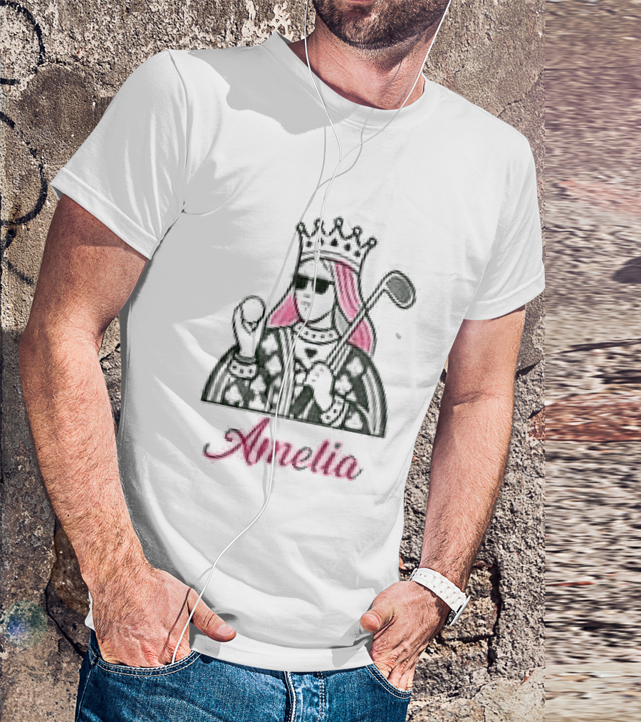 Amelia Queen Of Clubs Womens Golf With Pink Hair And Crown T-Shirt