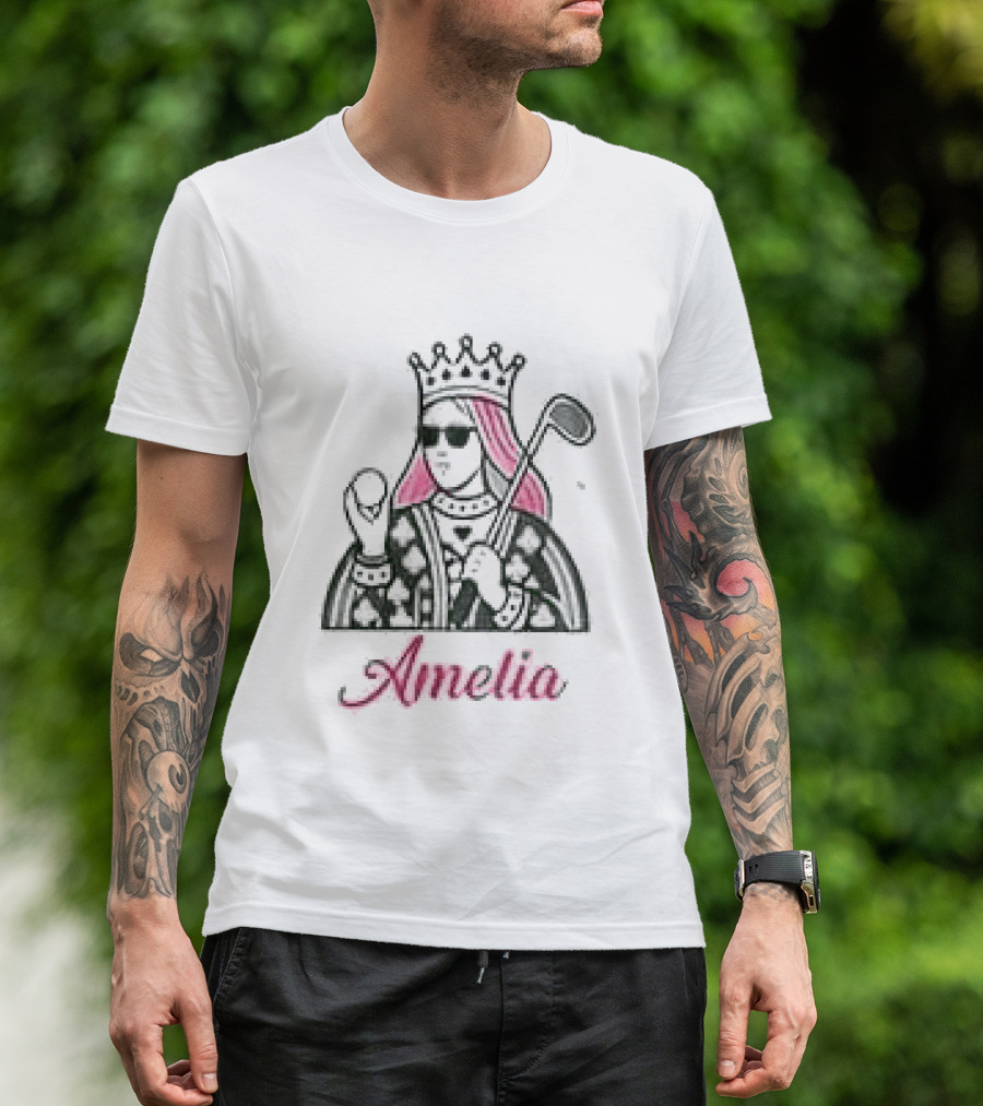 Amelia Queen Of Clubs Womens Golf With Pink Hair And Crown T-Shirt