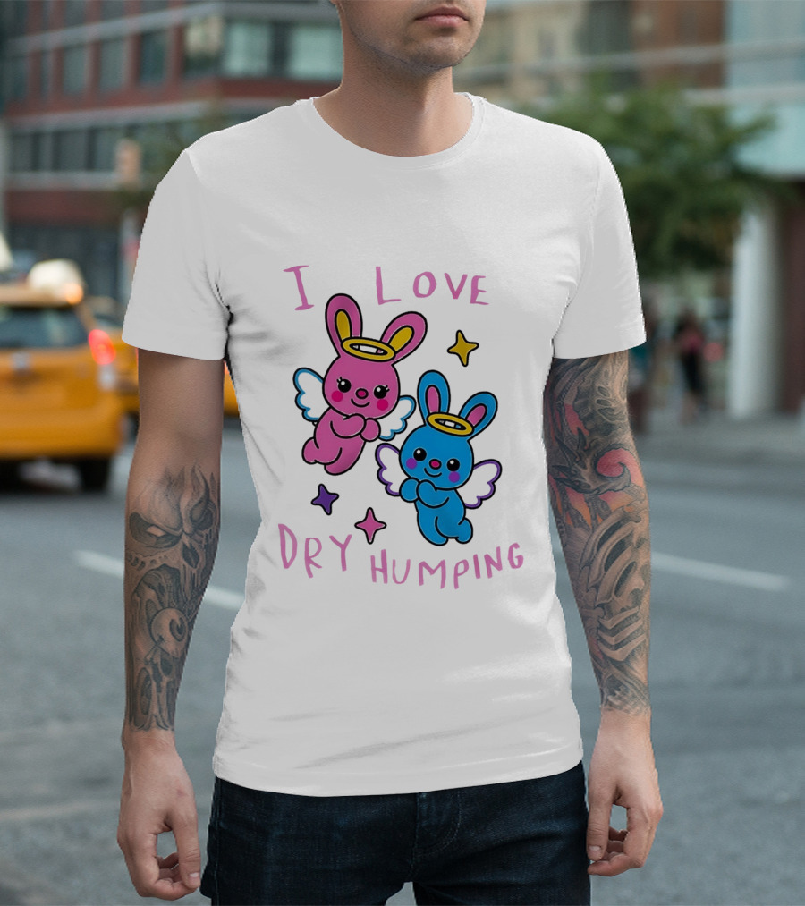 Angel Bunnies I Love Dry Humping Funny Cartoon Characters T-Shirt