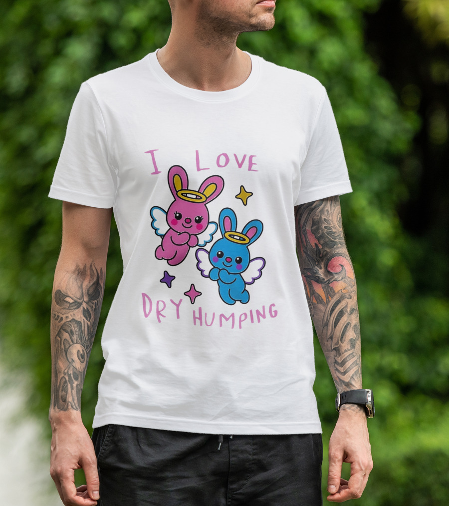 Angel Bunnies I Love Dry Humping Funny Cartoon Characters T-Shirt