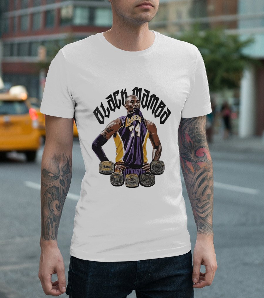 Black Mamba Kobe Bryant 24 Los Angeles Lakers NBA 5 Championship Rings T-Shirt