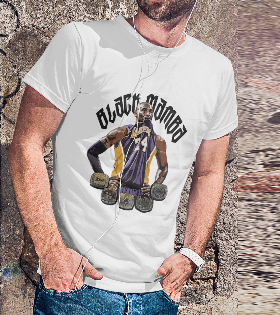 Black Mamba Kobe Bryant 24 Los Angeles Lakers NBA 5 Championship Rings T-Shirt