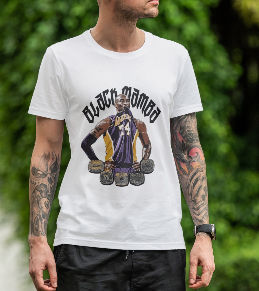 Black Mamba Kobe Bryant 24 Los Angeles Lakers NBA 5 Championship Rings T-Shirt