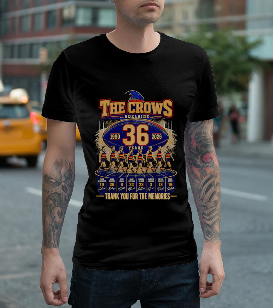The Crows Adelaide 36 Years 1990 2026 Thank You For The Memories Players Signatures T-Shirt