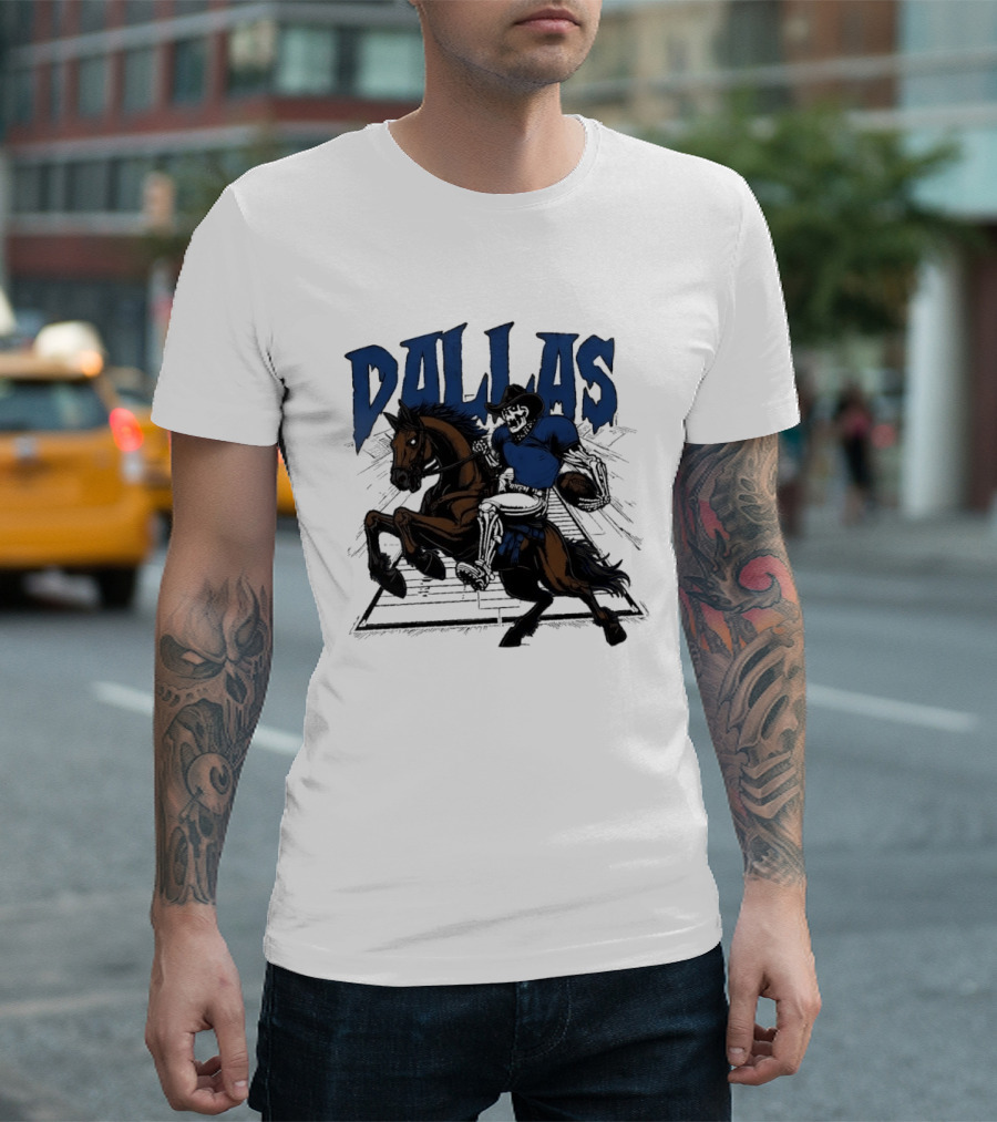 Dallas Cowboy Skeleton Riding Horse Playing Football T-Shirt