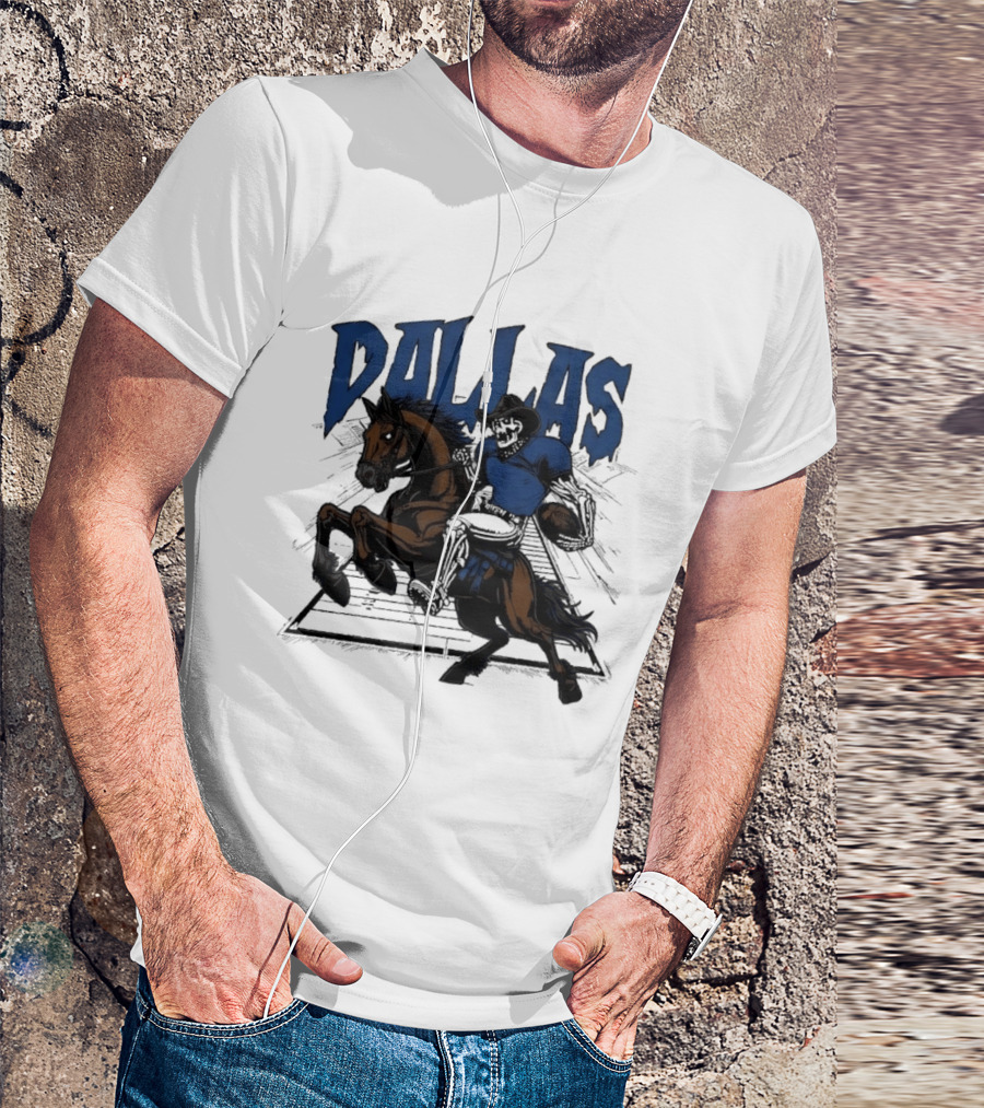 Dallas Cowboy Skeleton Riding Horse Playing Football T-Shirt