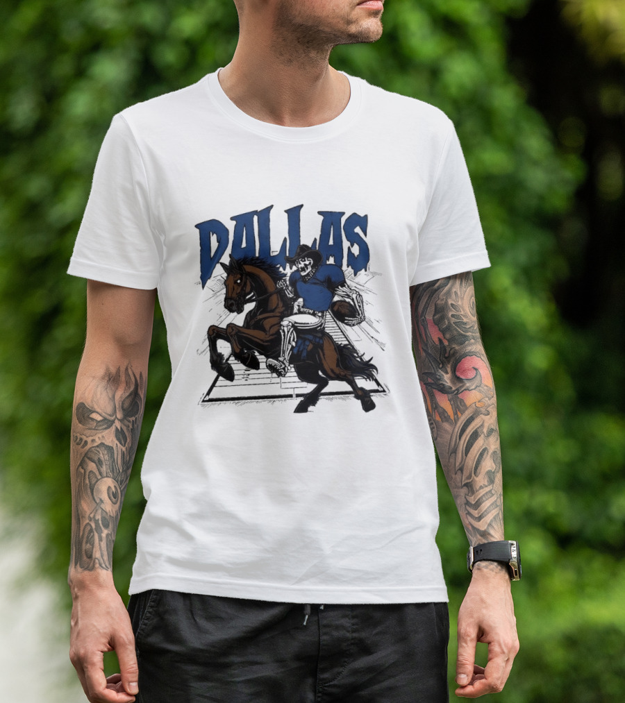 Dallas Cowboy Skeleton Riding Horse Playing Football T-Shirt