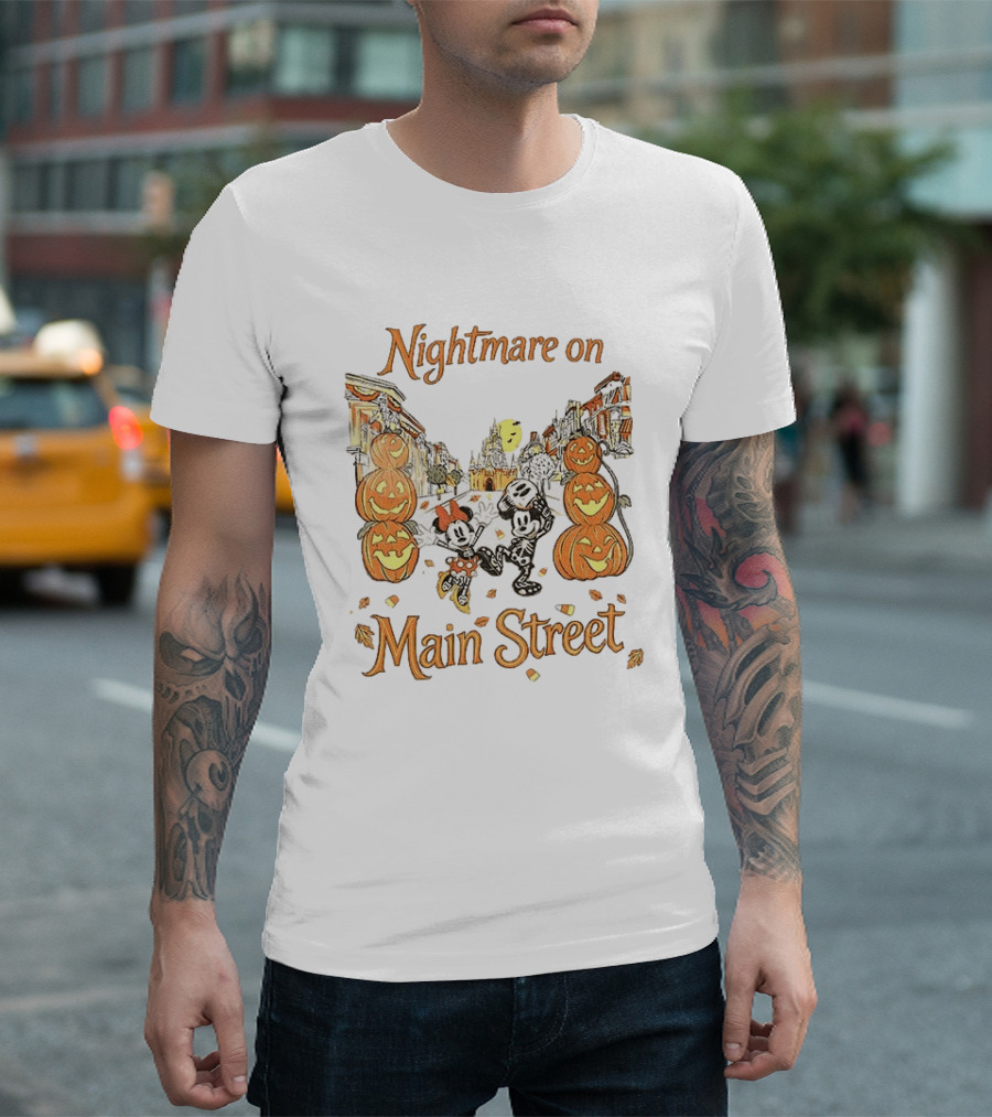 Disney Mickey And Minnie Mouse Halloween Nightmare On Main Street Pumpkins Autumn Fall T-Shirt
