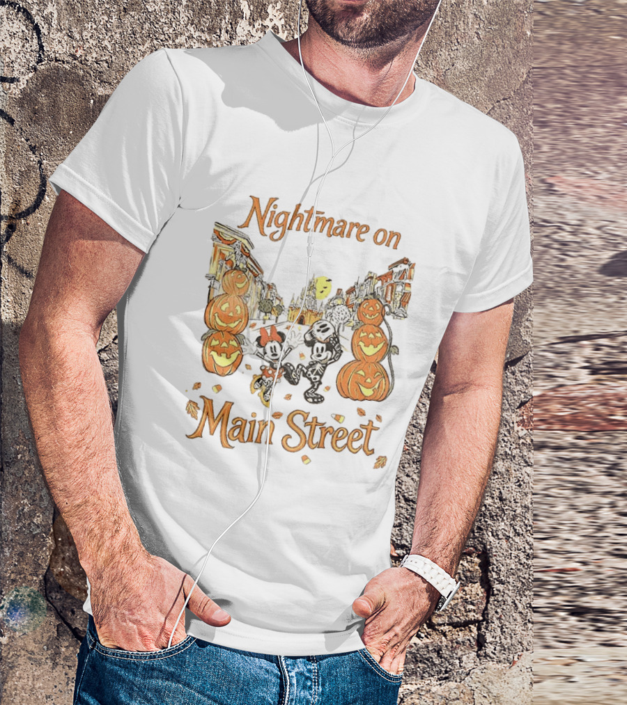 Disney Mickey And Minnie Mouse Halloween Nightmare On Main Street Pumpkins Autumn Fall T-Shirt