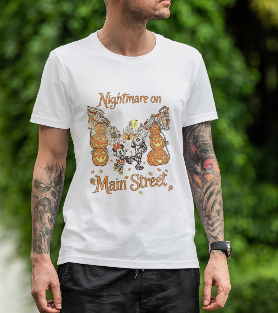 Disney Mickey And Minnie Mouse Halloween Nightmare On Main Street Pumpkins Autumn Fall T-Shirt