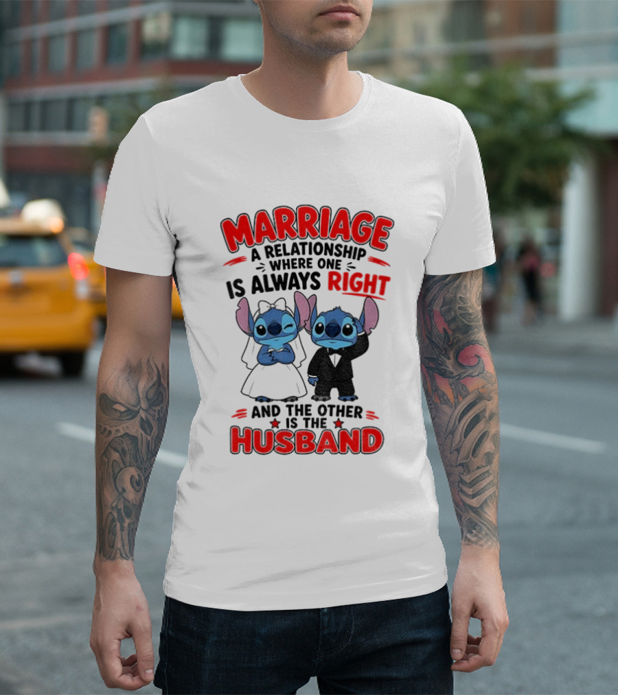 Marriage Relationship Where One Is Always Right And The Other Is The Husband Stitch And Angel T-Shirt