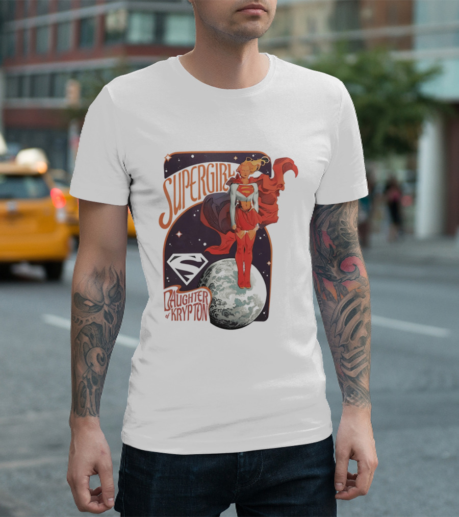 Supergirl Daughter Of Krypton DC Comic Style Superhero Logo Moon Scene T-Shirt
